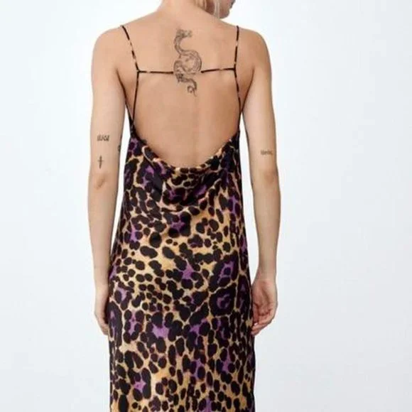 Zara Dresses Zara Purple Satin Leopard Prints Hippie Cami